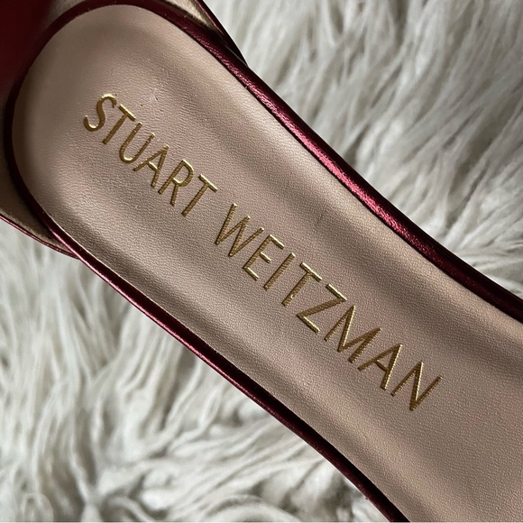 Stuart Weitzman Metallic Red Leather Nudistcurve 100mm Heeled Strap Sandal Sz 9 - Picture 11 of 12